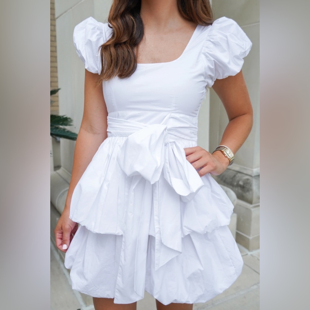 OLIVACEOUS WHITE BOW DRESS